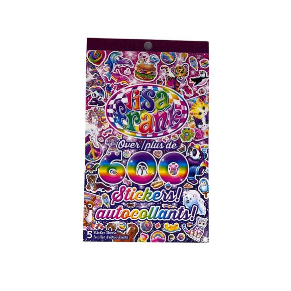 Lisa Frank 5‎ Sheets 600 Stickers Booklet Multicolor Rainbow Animal Food Hearts - Picture 1 of 7